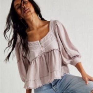 Free People We The Free Shelly Lavender Peasant Blouse Shirt Top